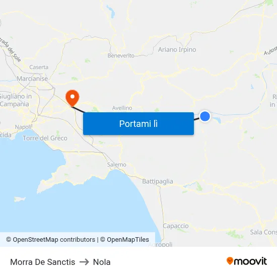Morra De Sanctis to Nola map