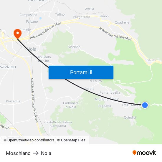Moschiano to Nola map