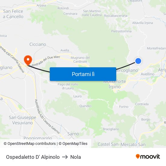 Ospedaletto D' Alpinolo to Nola map