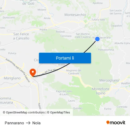 Pannarano to Nola map