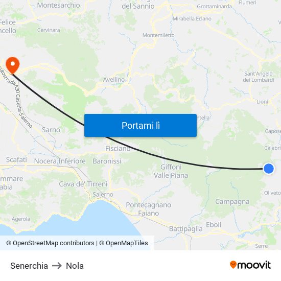Senerchia to Nola map