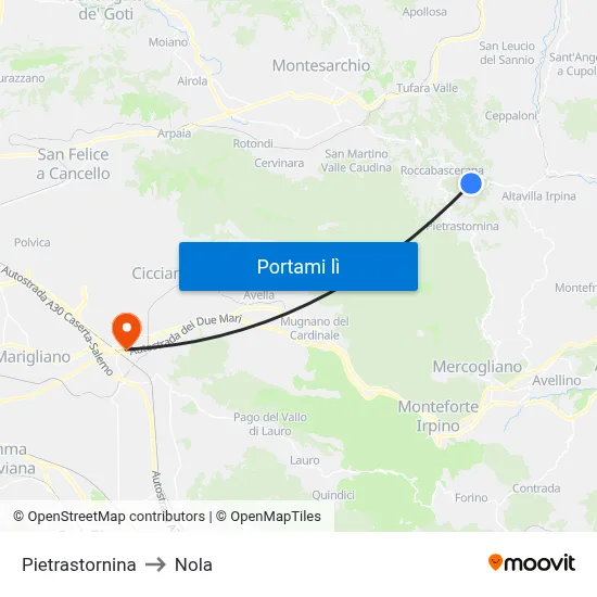 Pietrastornina to Nola map