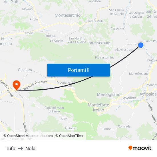 Tufo to Nola map