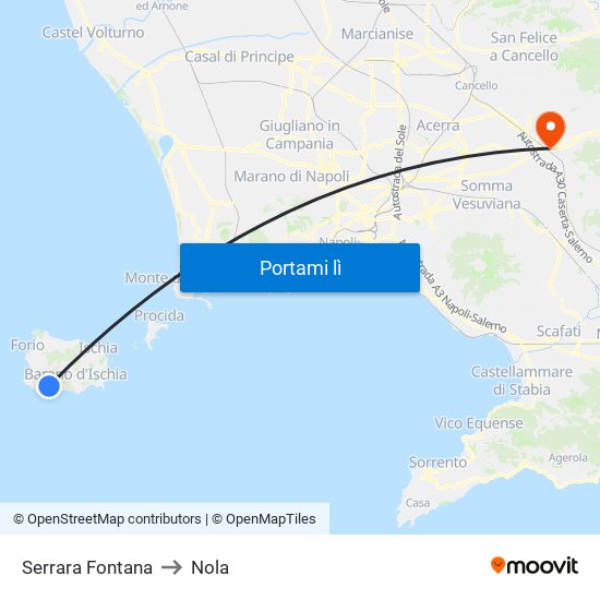 Serrara Fontana to Nola map