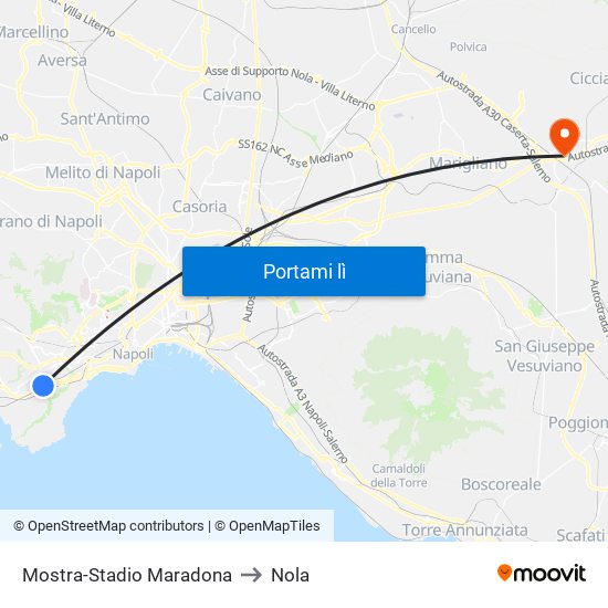 Mostra-Stadio Maradona to Nola map