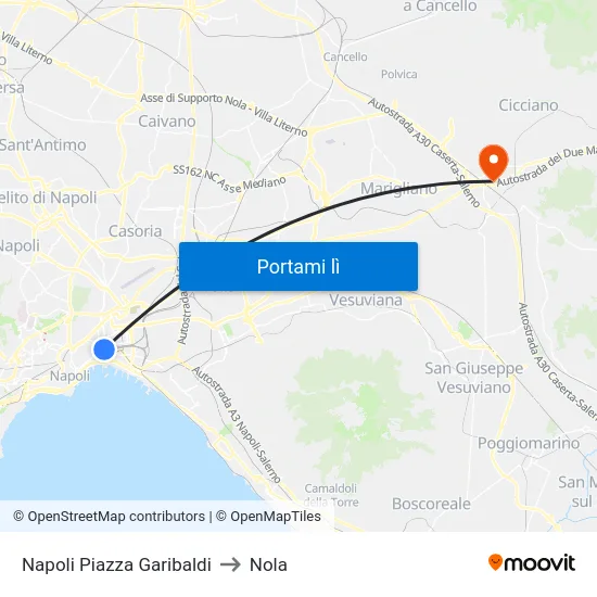 Napoli Piazza Garibaldi to Nola map