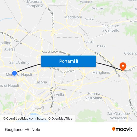 Giugliano to Nola map