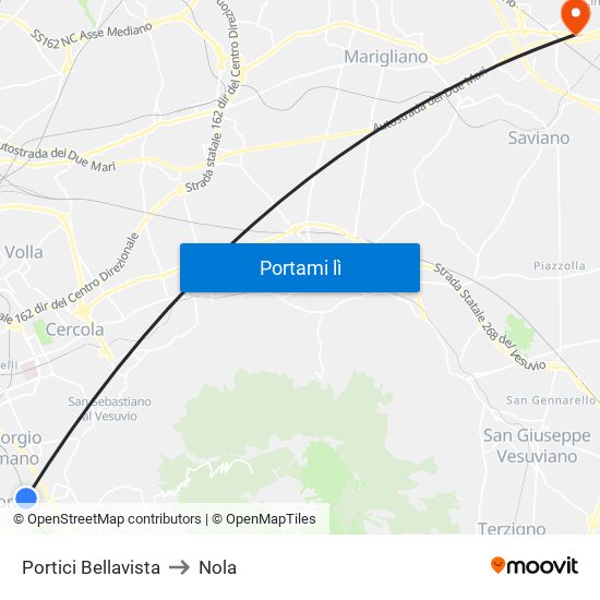 Portici Bellavista to Nola map