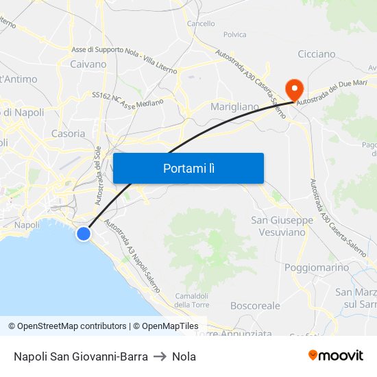 Napoli San Giovanni-Barra to Nola map