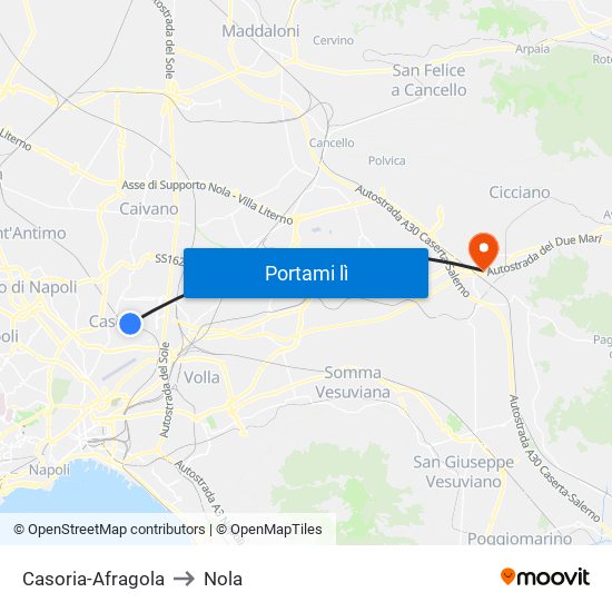 Casoria-Afragola to Nola map