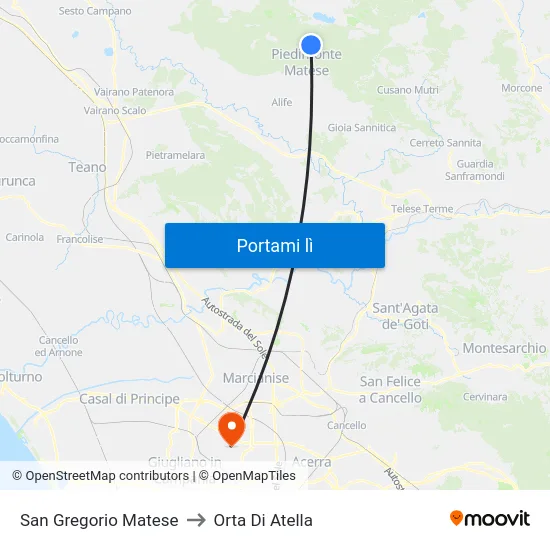 San Gregorio Matese to Orta Di Atella map