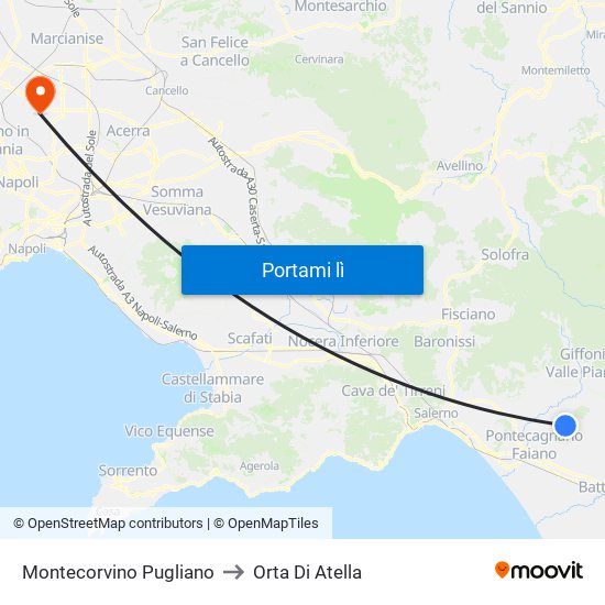 Montecorvino Pugliano to Orta Di Atella map