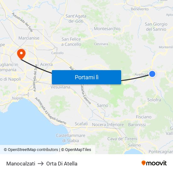 Manocalzati to Orta Di Atella map