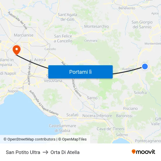 San Potito Ultra to Orta Di Atella map