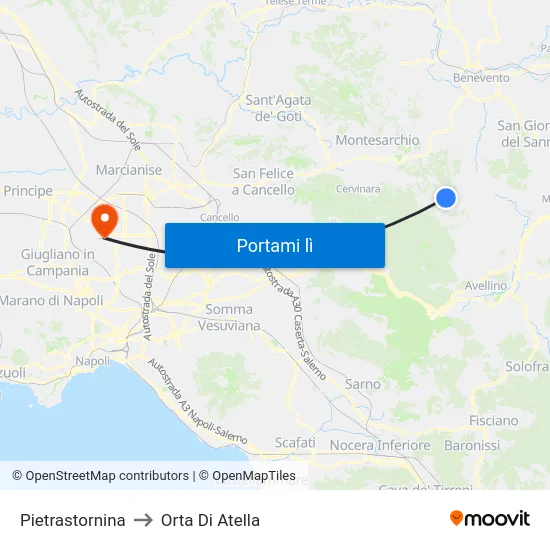 Pietrastornina to Orta Di Atella map