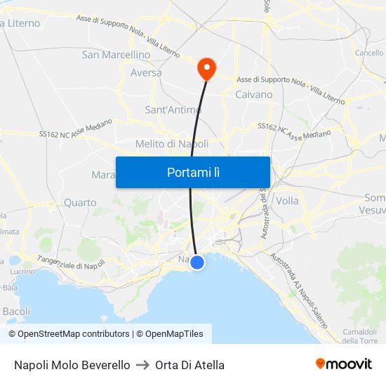 Napoli Molo Beverello to Orta Di Atella map