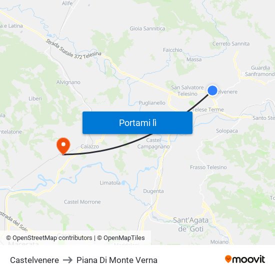 Castelvenere to Piana Di Monte Verna map