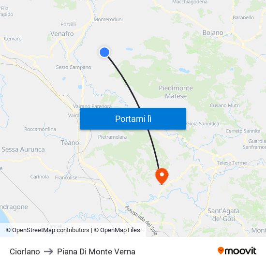 Ciorlano to Piana Di Monte Verna map