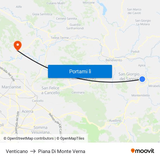 Venticano to Piana Di Monte Verna map