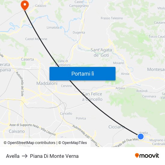 Avella to Piana Di Monte Verna map