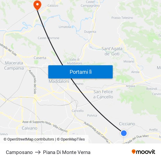 Camposano to Piana Di Monte Verna map