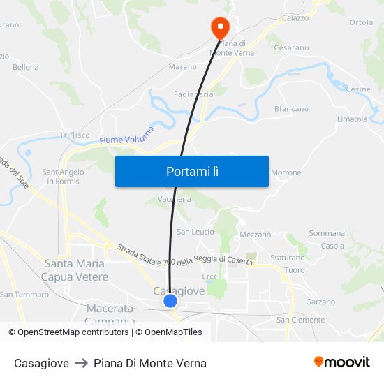 Casagiove to Piana Di Monte Verna map
