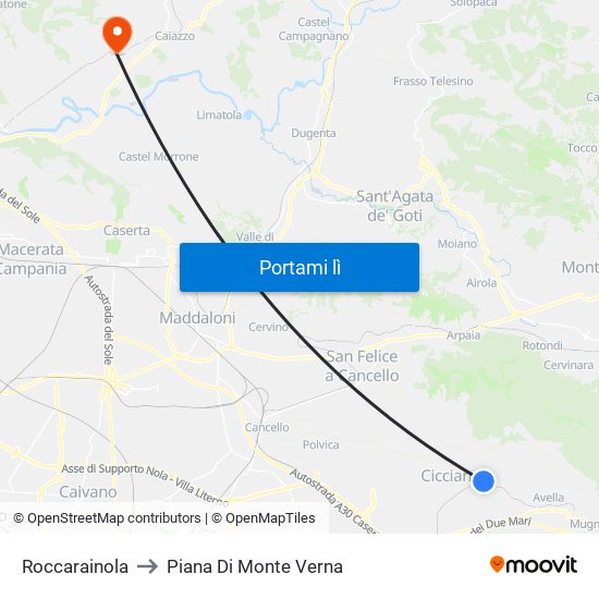 Roccarainola to Piana Di Monte Verna map
