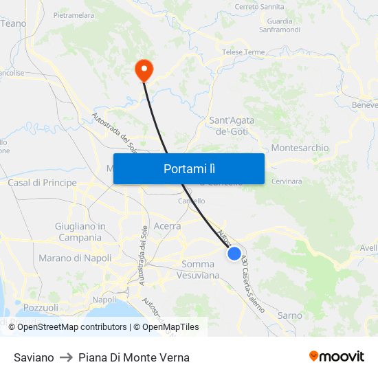 Saviano to Piana Di Monte Verna map