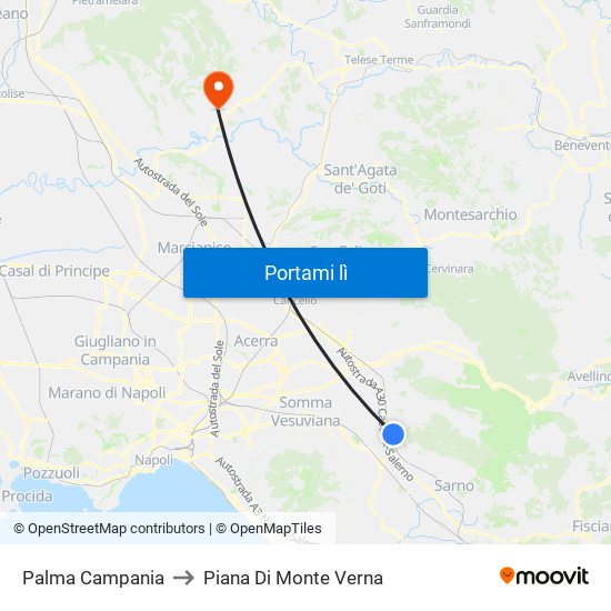 Palma Campania to Piana Di Monte Verna map