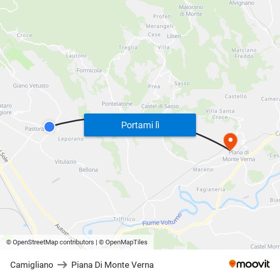 Camigliano to Piana Di Monte Verna map