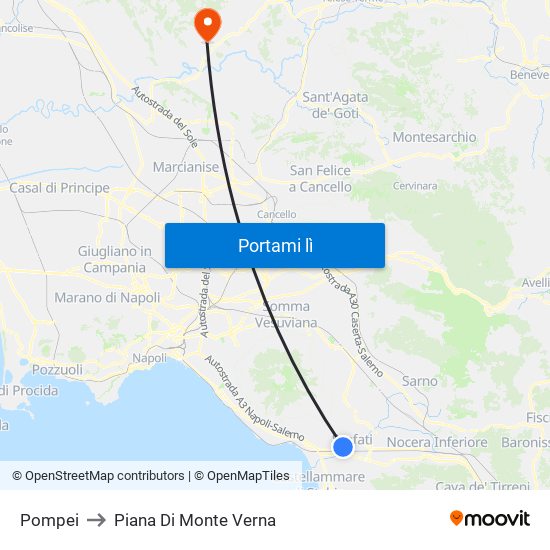 Pompei to Piana Di Monte Verna map