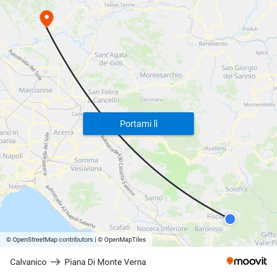 Calvanico to Piana Di Monte Verna map