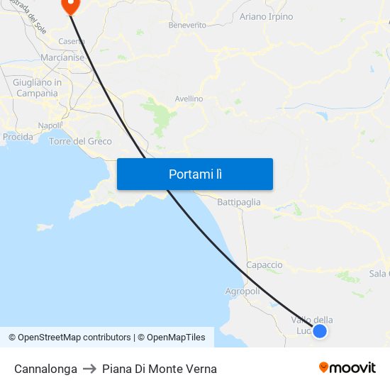 Cannalonga to Piana Di Monte Verna map