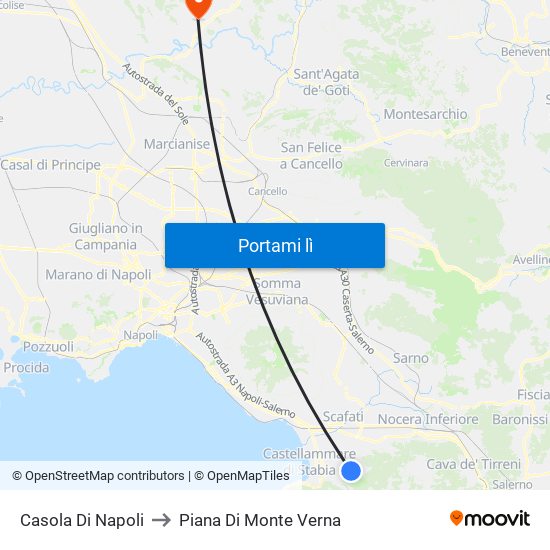 Casola Di Napoli to Piana Di Monte Verna map