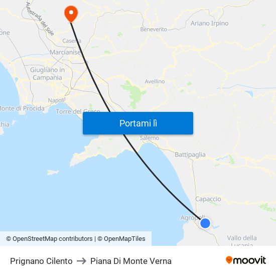 Prignano Cilento to Piana Di Monte Verna map