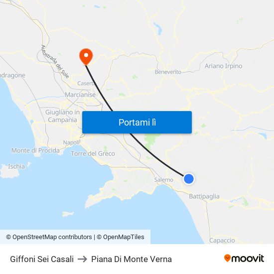 Giffoni Sei Casali to Piana Di Monte Verna map