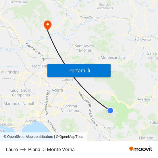 Lauro to Piana Di Monte Verna map