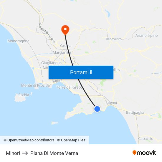 Minori to Piana Di Monte Verna map
