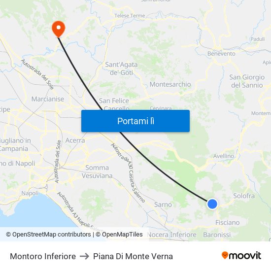 Montoro Inferiore to Piana Di Monte Verna map