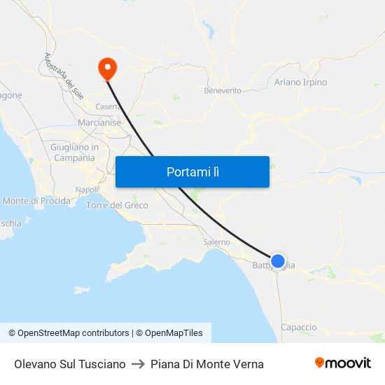 Olevano Sul Tusciano to Piana Di Monte Verna map