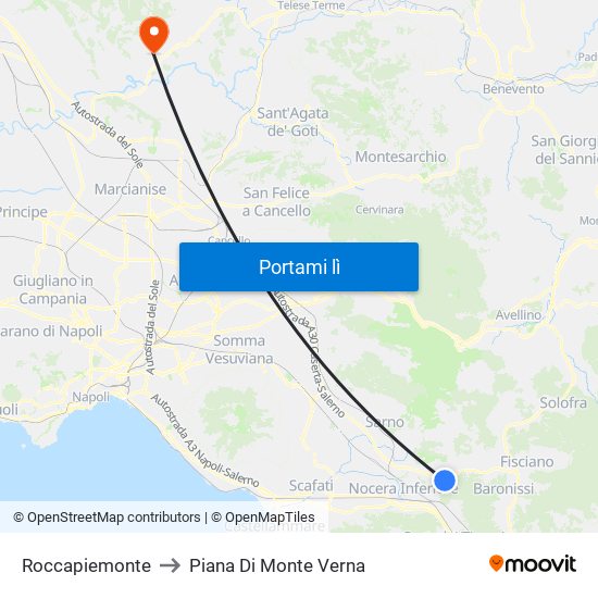 Roccapiemonte to Piana Di Monte Verna map
