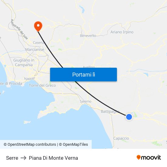 Serre to Piana Di Monte Verna map