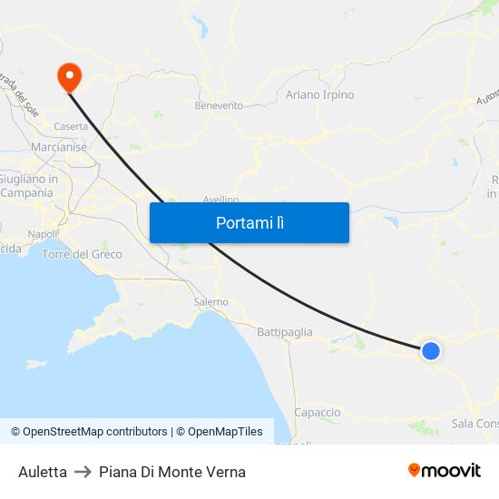 Auletta to Piana Di Monte Verna map