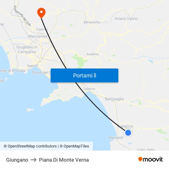 Giungano to Piana Di Monte Verna map