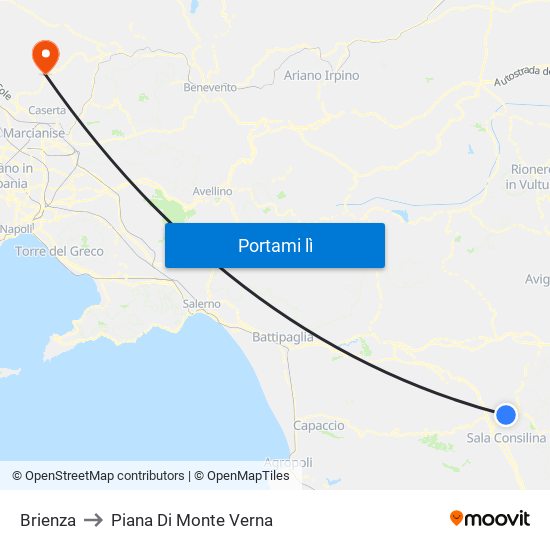 Brienza to Piana Di Monte Verna map