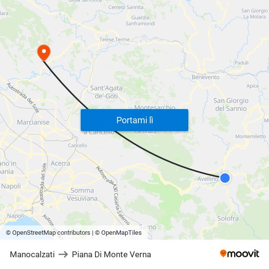 Manocalzati to Piana Di Monte Verna map