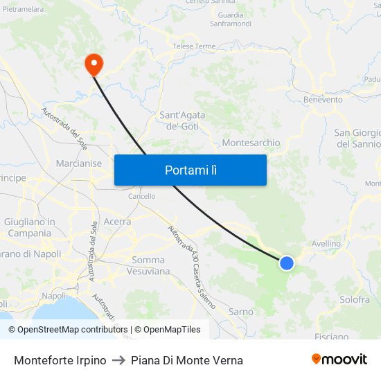 Monteforte Irpino to Piana Di Monte Verna map