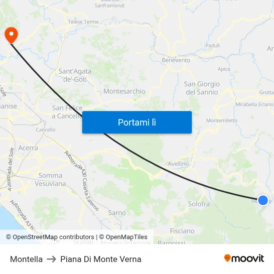 Montella to Piana Di Monte Verna map
