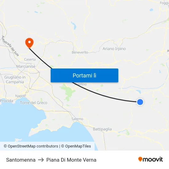 Santomenna to Piana Di Monte Verna map