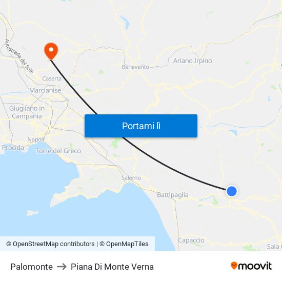 Palomonte to Piana Di Monte Verna map